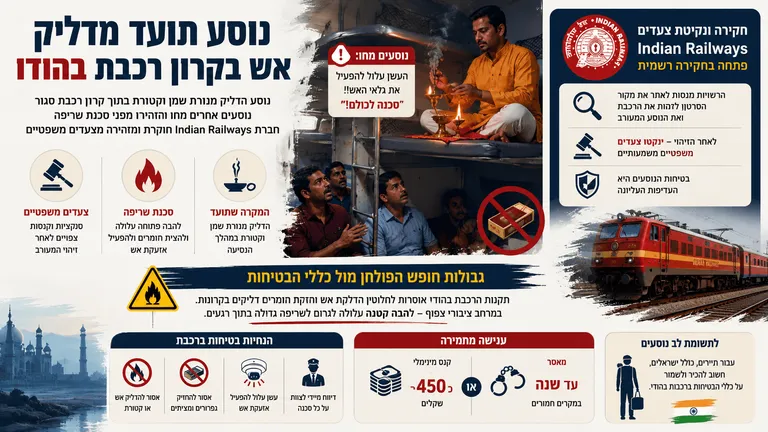 נוסע תועד מדליק אש בקרון רכבת בהודו