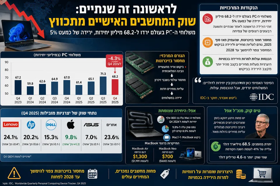 לראשונה זה שנתיים: שוק המחשבים האישיים מתכווץ