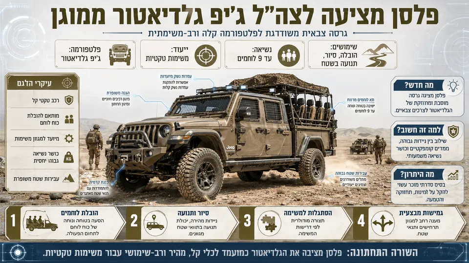 פלסן מציעה לצה"ל ג'יפ גלדיאטור ממוגן