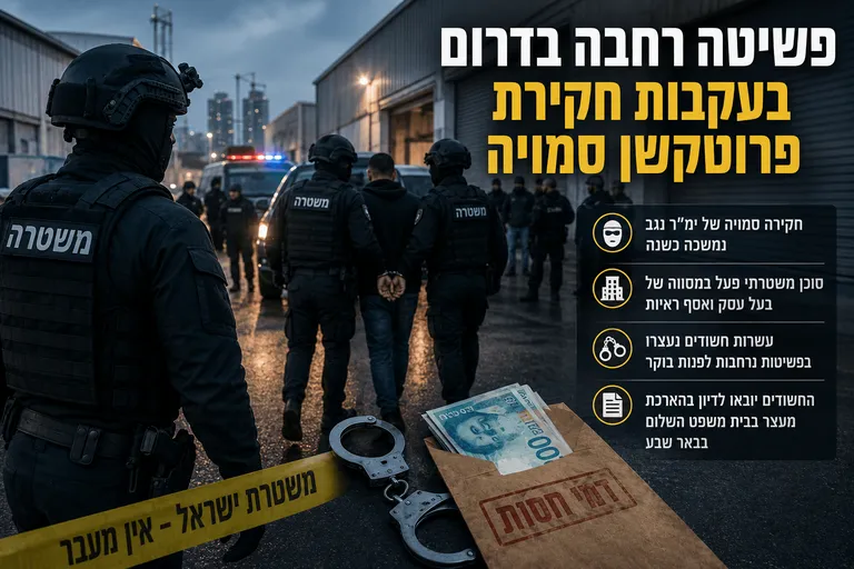 תמונה עבור הכתבה: פשיטה רחבה בדרום בעקבות חקירת פרוטקשן סמויה