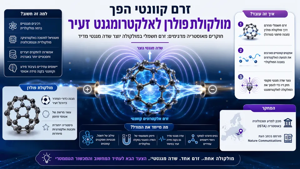 זרם קוונטי הפך מולקולת פולרן לאלקטרומגנט זעיר