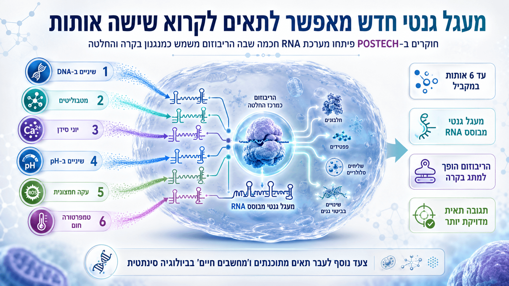 תא חי עם מעגל גנטי מבוסס RNA וריבוזום המעבד שישה אותות תאיים במקביל.