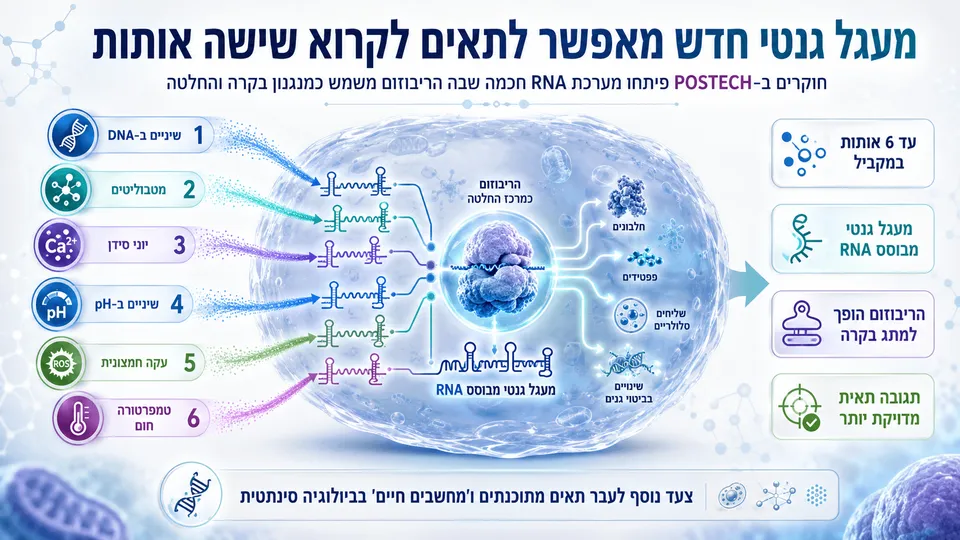 תא חי עם מעגל גנטי מבוסס RNA וריבוזום המעבד שישה אותות תאיים במקביל.