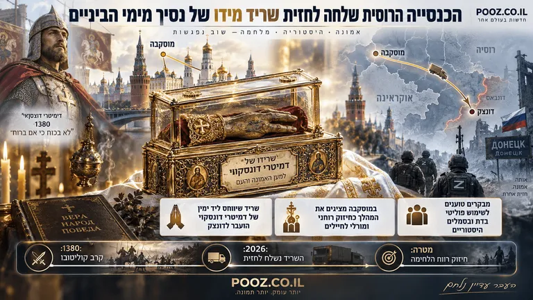 הכנסייה הרוסית שלחה לחזית שריד מידו של נסיך מימי הביניים