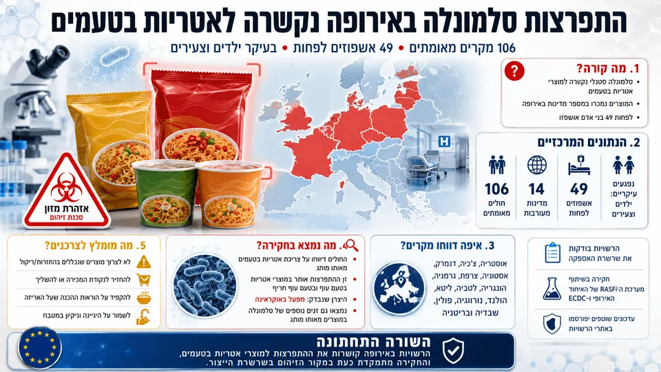 התפרצות סלמונלה באירופה נקשרה לאטריות בטעמים