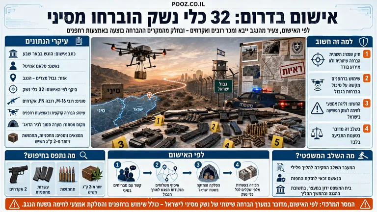 אישום בדרום: 32 כלי נשק הוברחו מסיני