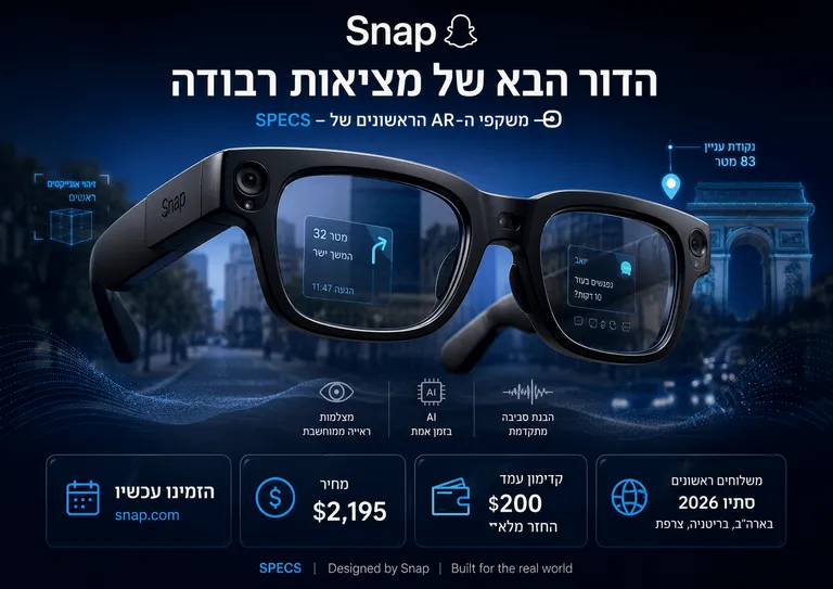 תמונה עבור הכתבה: סנאפ פתחה הזמנות מוקדמות למשקפי AR ראשונים
