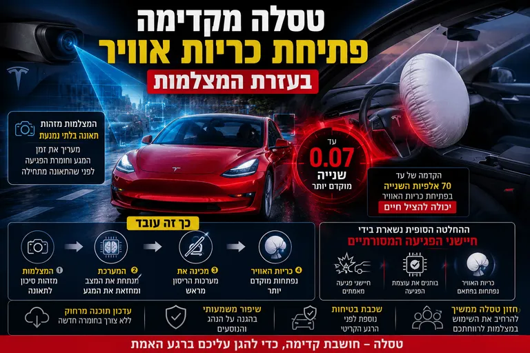 תמונה עבור הכתבה: טסלה מקדימה פתיחת כריות אוויר בעזרת מצלמות