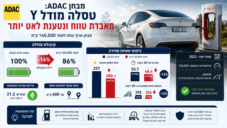 תמונה עבור הכתבה: מבחן ADAC: טסלה מודל Y מאבדת טווח ונטענת לאט יותר