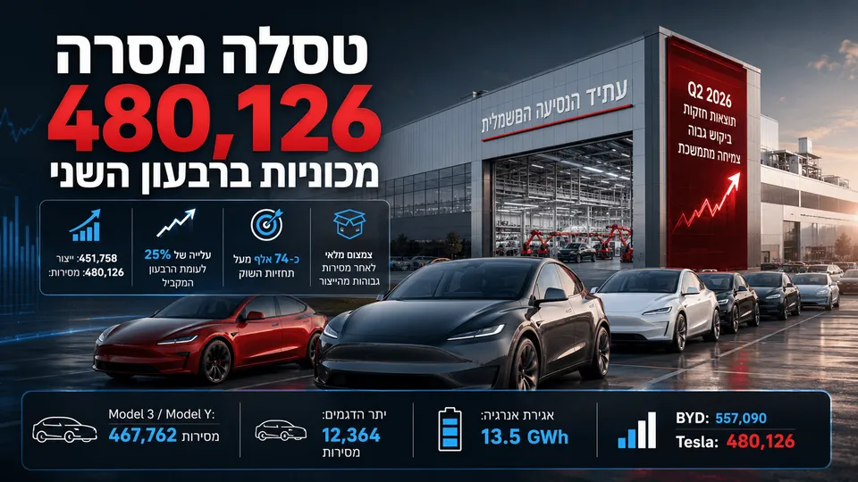 טסלה מסרה 480 אלף מכוניות ברבעון השני