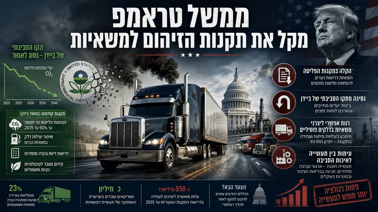 ממשל טראמפ מקל את תקנות הזיהום למשאיות
