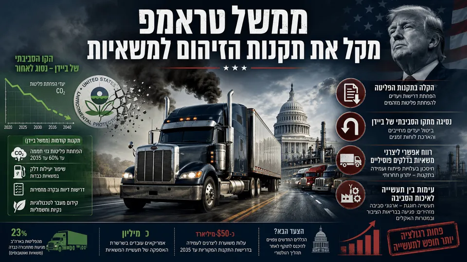 ממשל טראמפ מקל את תקנות הזיהום למשאיות