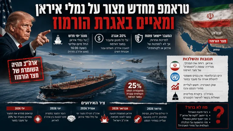 טראמפ מחדש מצור על נמלי איראן ומאיים באגרת הורמוז