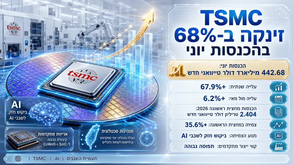 TSMC זינקה ב-68% בהכנסות יוני