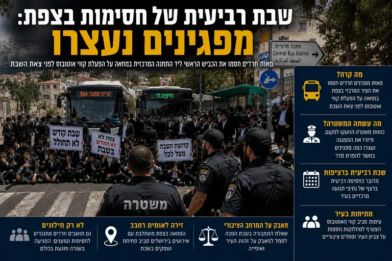 תמונה עבור הכתבה: שבת רביעית של חסימות בצפת: מפגינים נעצרו