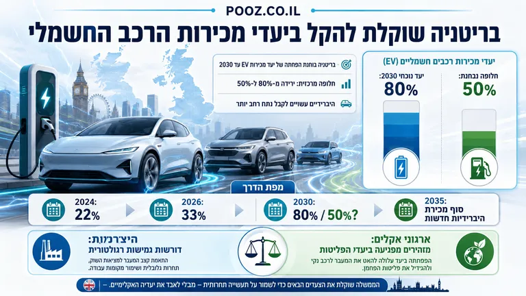 בריטניה שוקלת להקל ביעדי מכירות הרכב החשמלי