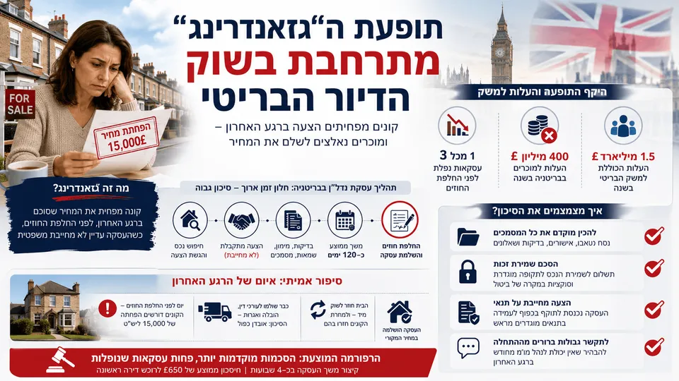 מוכרת בית בבריטניה מקבלת דרישה להפחתת מחיר של 15 אלף ליש״ט רגע לפני החלפת החוזים.