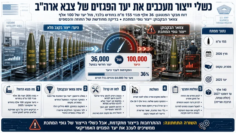תמונה עבור הכתבה: כשלי ייצור מעכבים את יעד הפגזים של צבא ארה״ב