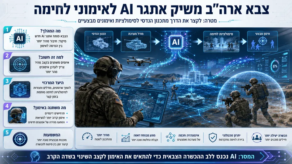 חיילים אמריקאים מתאמנים בסביבת לחימה מדומה המבוססת על בינה מלאכותית, רחפנים ומודלים הנדסיים.