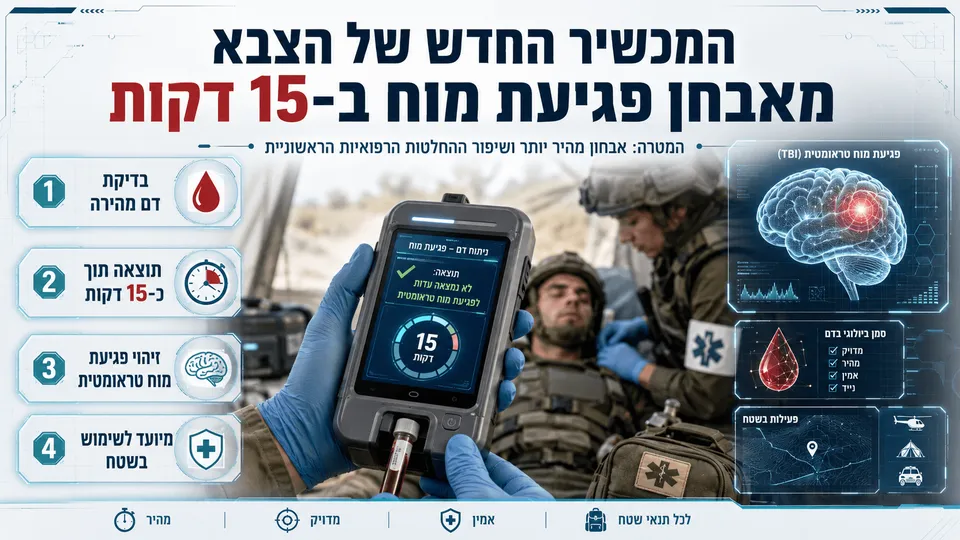 מכשיר נייד של הצבא האמריקאי מנתח דגימת דם ומסייע בזיהוי פגיעת מוח טראומטית בתוך 15 דקות בשטח.