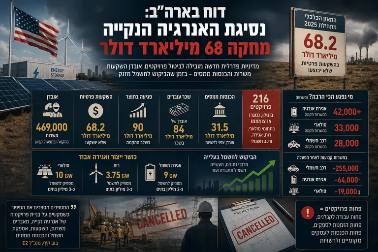 תמונה עבור הכתבה: דוח בארה"ב: נסיגת האנרגיה הנקייה מחקה 68 מיליארד דולר