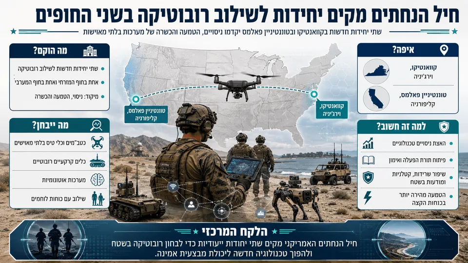 נחתים אמריקנים מפעילים רחפנים וכלים רובוטיים במסגרת יחידות שילוב חדשות בווירג׳יניה ובקליפורניה.