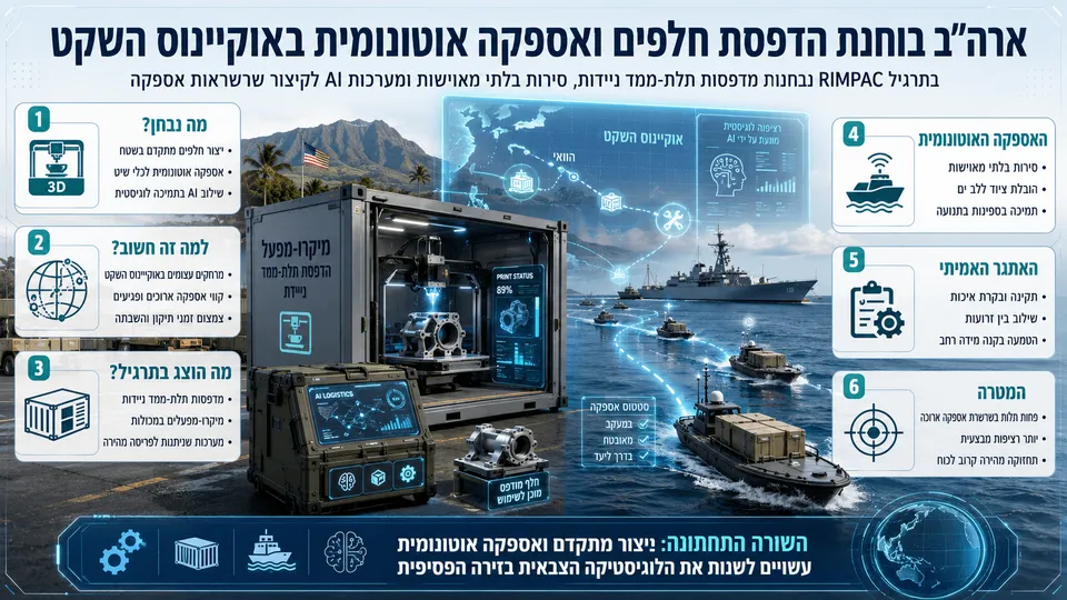 מדפסת תלת־ממד ניידת וסירות אספקה אוטונומיות בתרגיל RIMPAC באוקיינוס השקט.