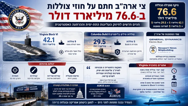 צי ארה"ב חתם על חוזי צוללות ב-76.6 מיליארד דולר