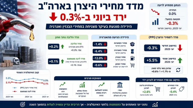 תמונה עבור הכתבה: מדד מחירי היצרן בארה"ב ירד ביוני ב-0.3%