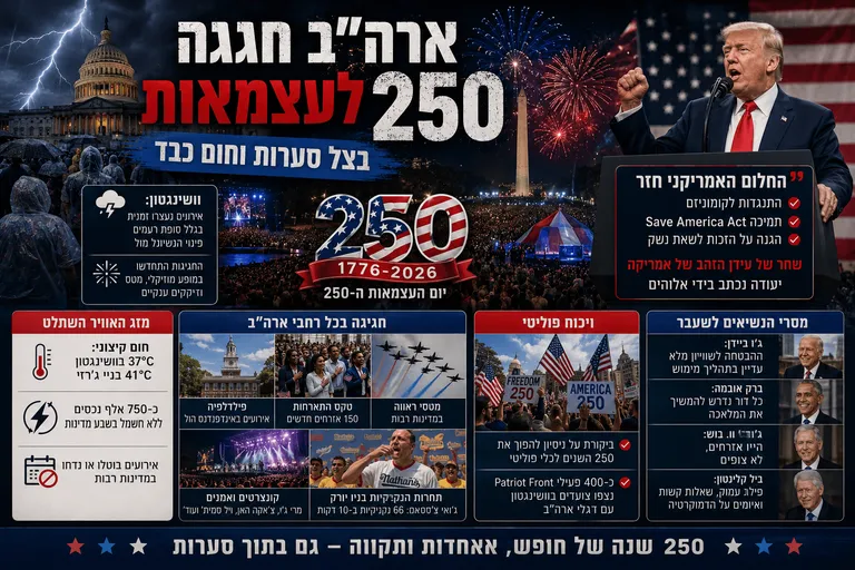תמונה עבור הכתבה: ארה"ב חגגה 250 לעצמאות בצל סערות וחום כבד