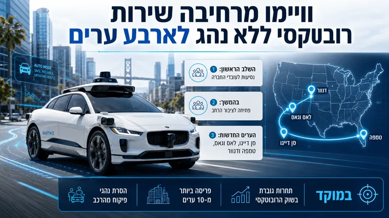 תמונה עבור הכתבה: וויימו מרחיבה שירות רובוטקסי ללא נהג לארבע ערים