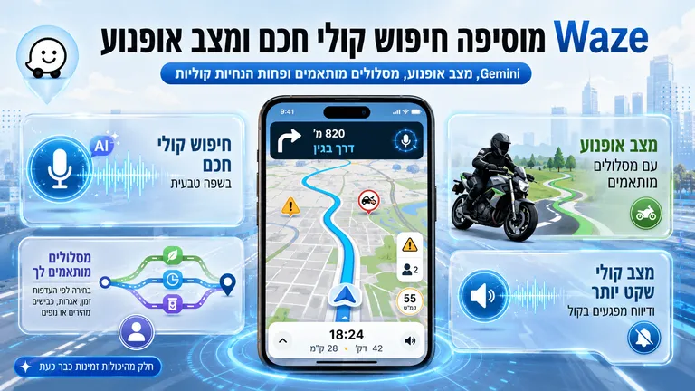 תמונה עבור הכתבה: Waze מוסיפה חיפוש קולי חכם ומצב אופנוע