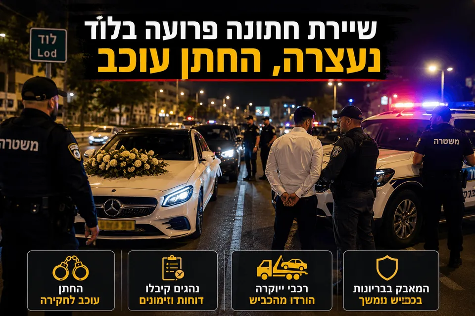 שיירת חתונה פרועה בלוד נעצרה, החתן עוכב