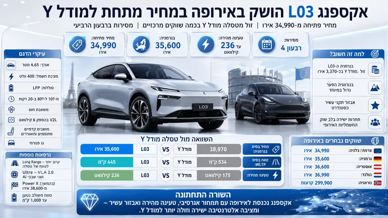 תמונה עבור הכתבה: אקספנג L03 הושק באירופה במחיר מתחת למודל Y