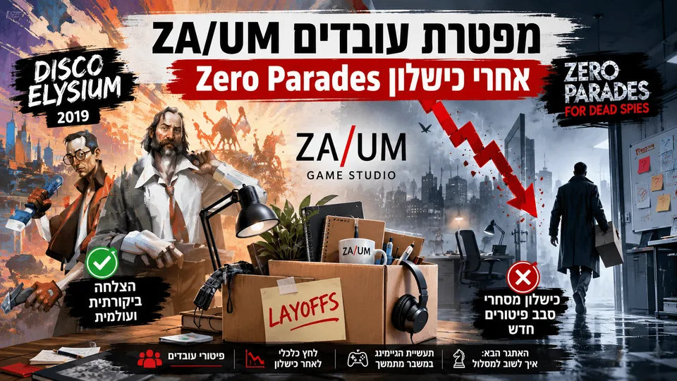 משרדי ZA/UM עם ארגזי פיטורים, ירידה מסחרית ואזכור להצלחת Disco Elysium מול כישלון Zero Parades.